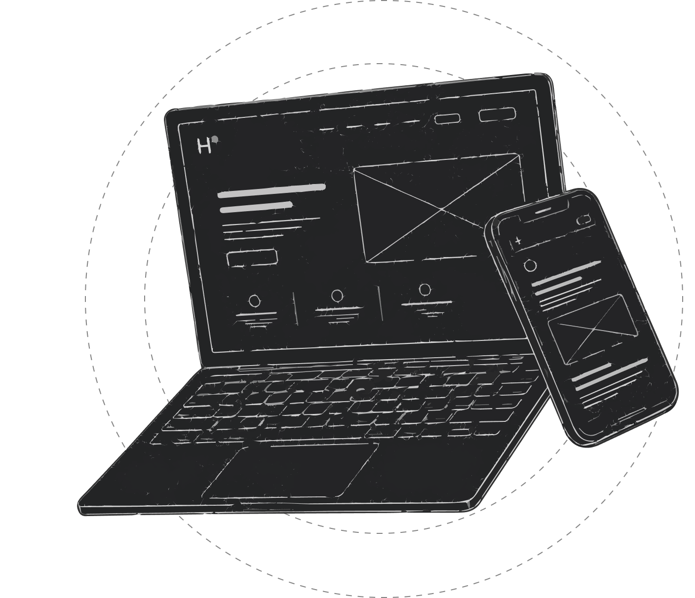 Laptop and phone wireframe sketch